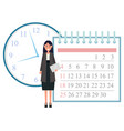 secretary with document and calendar time clock vector image