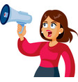 woman holding a bullhorn speaker talking toys vector image vector image