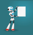 robot holding blank sheet for text on blue back vector image vector image