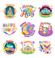 colorful traditional indian holidays labels set vector image