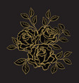 golden rose flowers and leaves on black vector image