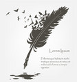 old feather with flying birds and ink stains vector image