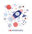 circle with doodle children spaceship vector image
