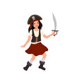 happy pirate girl with saber and cocked hat vector image vector image