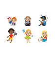 kids with gadgets set cute smiling boys and girls vector image