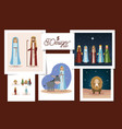 five designs scenes manger characters vector image vector image