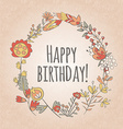 Happy birthday greeting card circle floral frame Vector Image