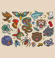 vintage colorful tattoos set vector image vector image