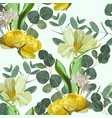 flowers of spring daffodils roses eucalyptus vector image vector image