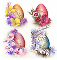 set of easter eggs decorated by flowers vector image