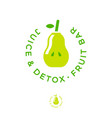 detox juice fruit bar logo green pear like bottle vector image