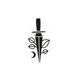 doodle black blade with crescent moon and leaves vector image