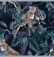 graceful leopard and tropical leaves vector image