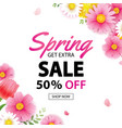 spring sale square banner with blooming flowers vector image