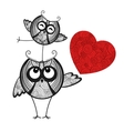 two owls in love and red heart vector image vector image