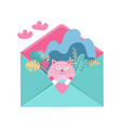 loving cat fall in love sitting in envelope vector image vector image