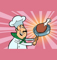 chef cook character with roasted meat vector image vector image