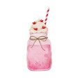mason jar of strawberry milkshake vector image vector image