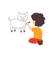 kid drawing with crayon or pencil on wall flat vector image