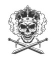 skull wearing crown in smoke cloud vector image vector image