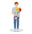 guy with a bunch of flowers cartoon image vector image vector image