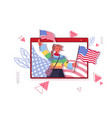 woman holding usa flags celebrating 4th july vector image