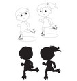 two skating kids black and white vector image