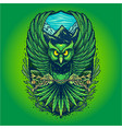 owl flying with weed leaves mountain forest logo vector image
