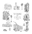 set of buildings and streets architectural facade vector image