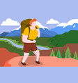 hiker man with backpack towards top mountain vector image vector image