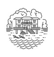 beach house on a tie icon design round line art vector image
