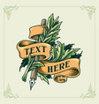 vintage ribbon and botanical and pen engraving vector image vector image