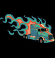 black truck with flames on background vector image vector image
