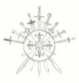 swords cross crosswise and shields drawn in ink vector image