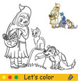 halloween coloring with colored example little vector image