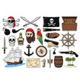 pirate set captain ship map and hook icons vector image