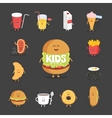 set of cute cartoon fast food characters french vector image