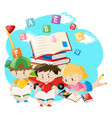 three kids reading books vector image