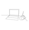 continuous one line laptop and mug with a hot vector image vector image