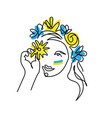 ukraine girl face line art drawing with flower vector image vector image