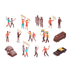Protest isometric set Royalty Free Vector Image