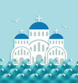 white greek church near blue sea vector image