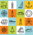 sea collection of ship and nautical icons in line vector image vector image