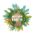 earth day card of paper cut leaves and world map vector image