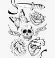 outline black and white tattoo design set vector image vector image