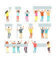 peaceful man woman holding banners and placards vector image