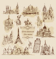 world landmarks sketch vintage icons set vector image