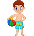 cartoon happy boy holding beach ball vector image
