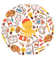 octopus with art supplies tools for painting vector image