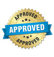approved 3d gold badge with blue ribbon vector image